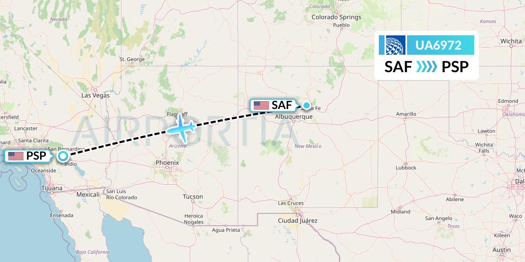UA6972 United Airlines Flight Map: Santa Fe to Palm Springs