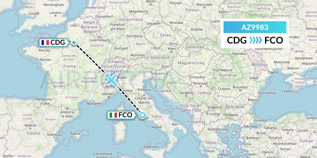 AZ9983 ITA Airways Flight Map: Paris to Rome