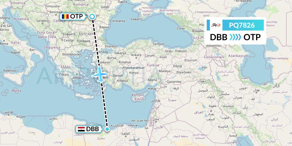 PQ7826 SkyUp Airlines Flight Map: El Alamein to Bucharest