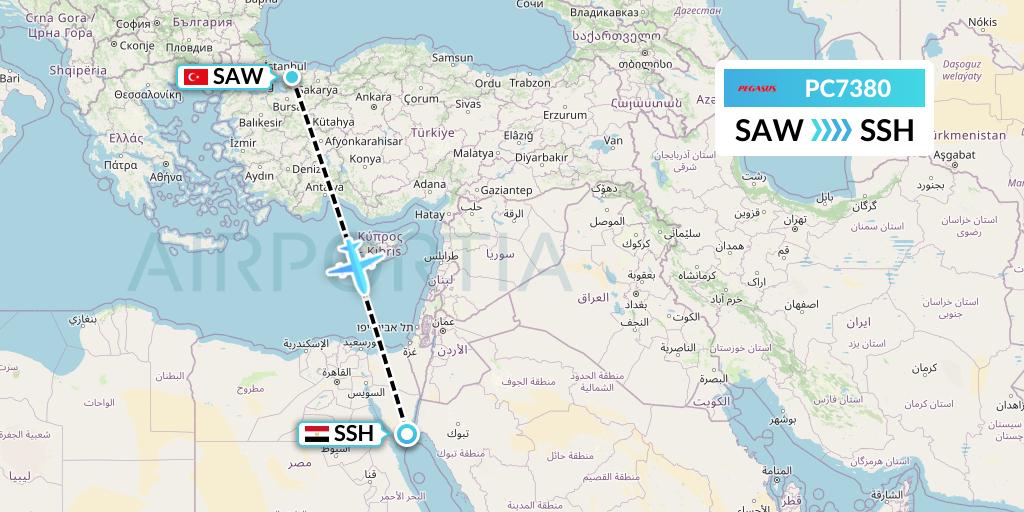 PC7380 Pegasus Airlines Flight Map: Istanbul to Sharm el-Sheikh