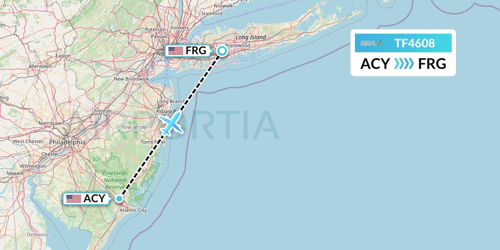 TF4608 Malmo Aviation Flight Map: Atlantic City to Farmingdale