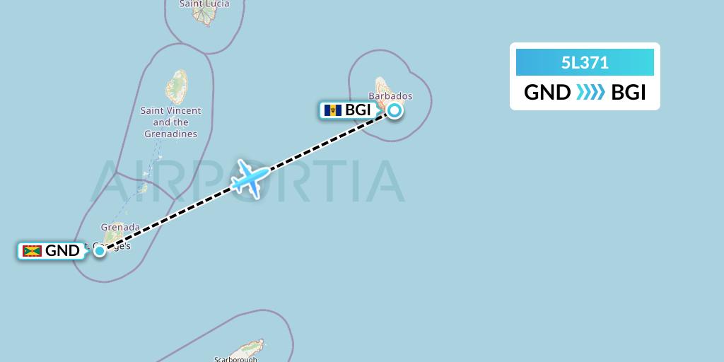 5L371 Fly Salone Airlines Limited Flight Map: Point Salines to Bridgetown