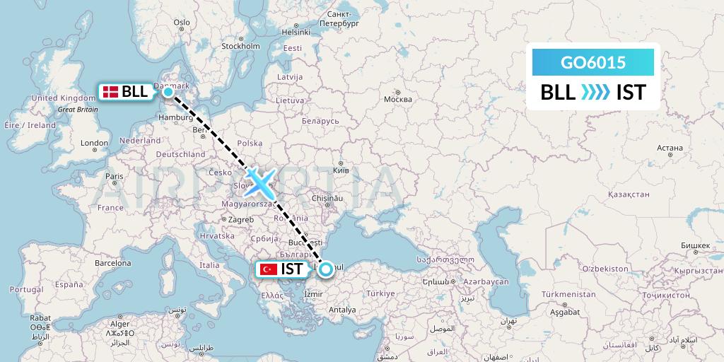 GO6015 ULS Airlines Cargo Flight Map: Billund to Istanbul