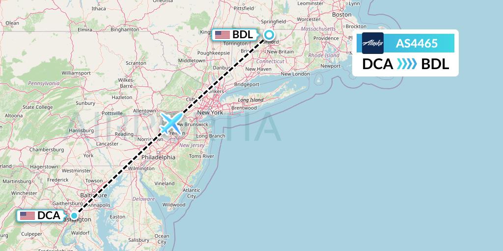 AS4465 Alaska Airlines Flight Map: Washington to Windsor Locks