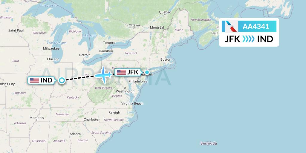 AA4341 American Airlines Flight Map: New York to Indianapolis