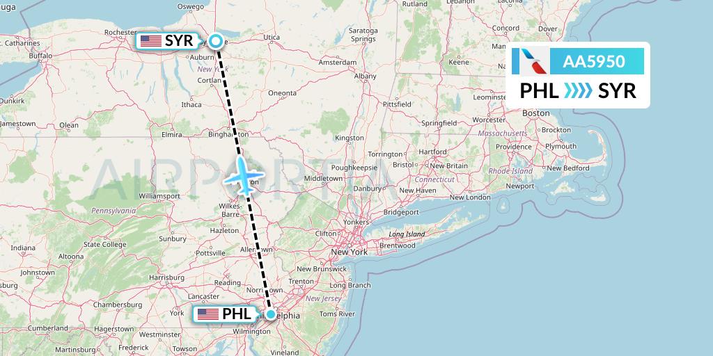 AA5950 American Airlines Flight Map: Philadelphia to Syracuse