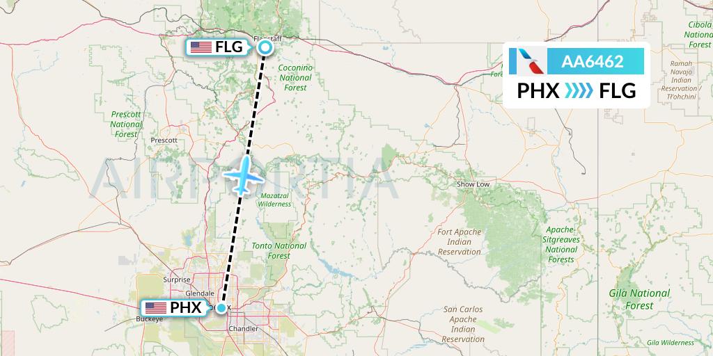 AA6462 American Airlines Flight Map: Phoenix to Flagstaff