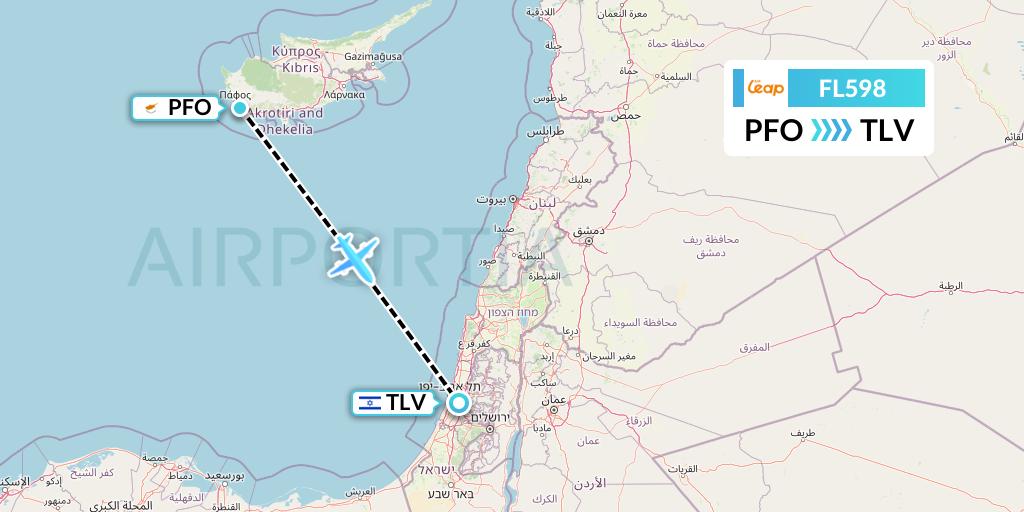 FL598 AirTran Flight Map: Pafos to Tel Aviv