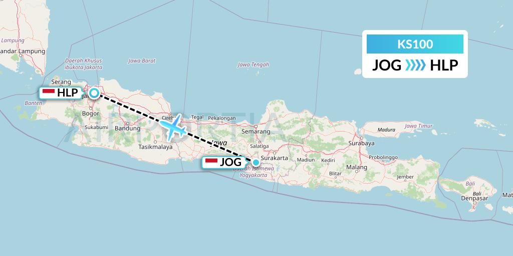 KS100 Air Connect Flight Map: Yogyakarta to Jakarta