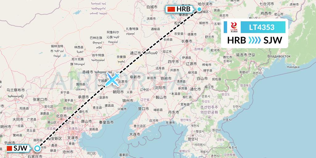LT4353 LongJiang Airlines Flight Map: Harbin to Shijiazhuang