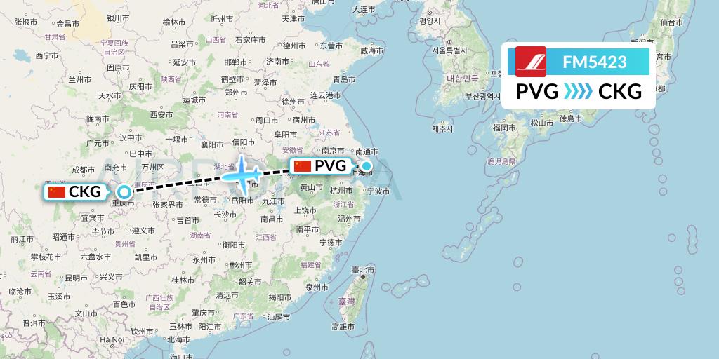 FM5423 Shanghai Airlines Flight Map: Shanghai to Chongqing