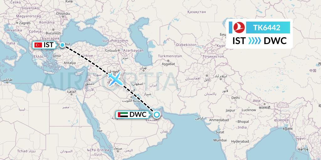 TK6442 Turkish Airlines Flight Map: Istanbul to Dubai