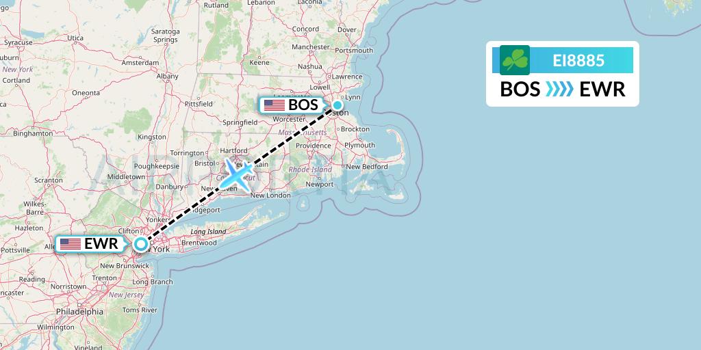 EI8885 Aer Lingus Flight Map: Boston to New York