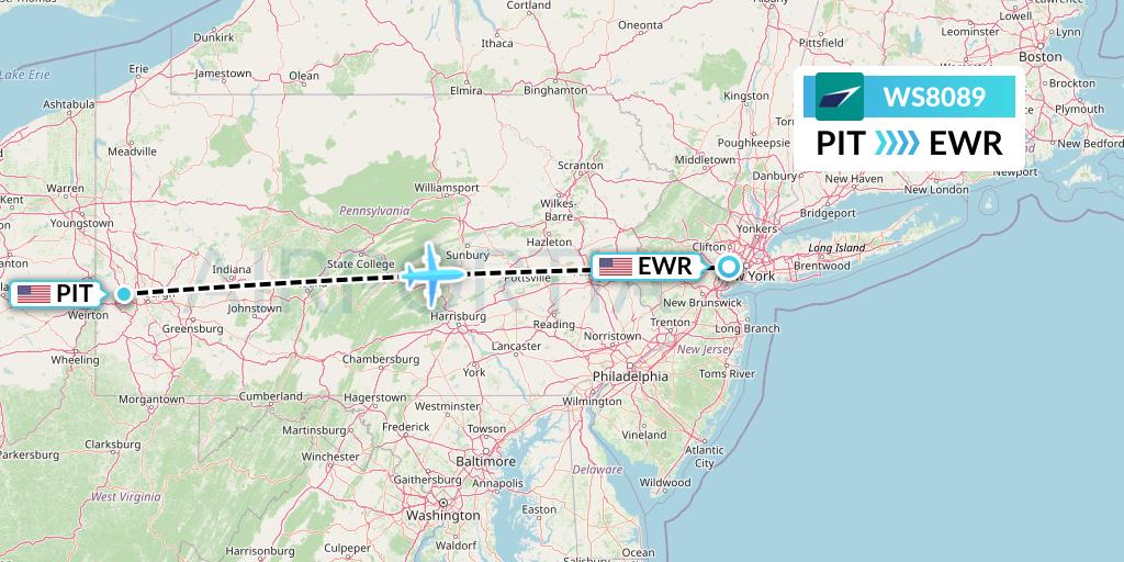 WS8089 WestJet Flight Map: Pittsburgh to New York
