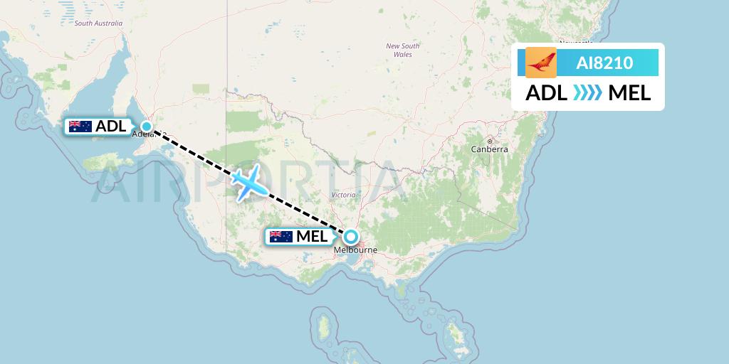 AI8210 Air India Flight Map: Adelaide to Melbourne