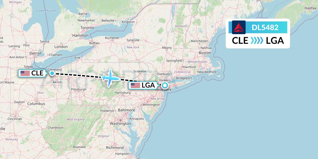 DL5482 Delta Air Lines Flight Map: Cleveland to New York