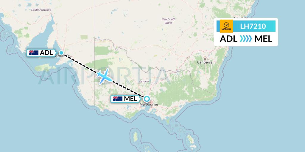 LH7210 Lufthansa Flight Map: Adelaide to Melbourne