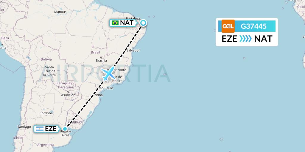 G37445 GOL Transportes Aeros Flight Map: Buenos Aires to Natal