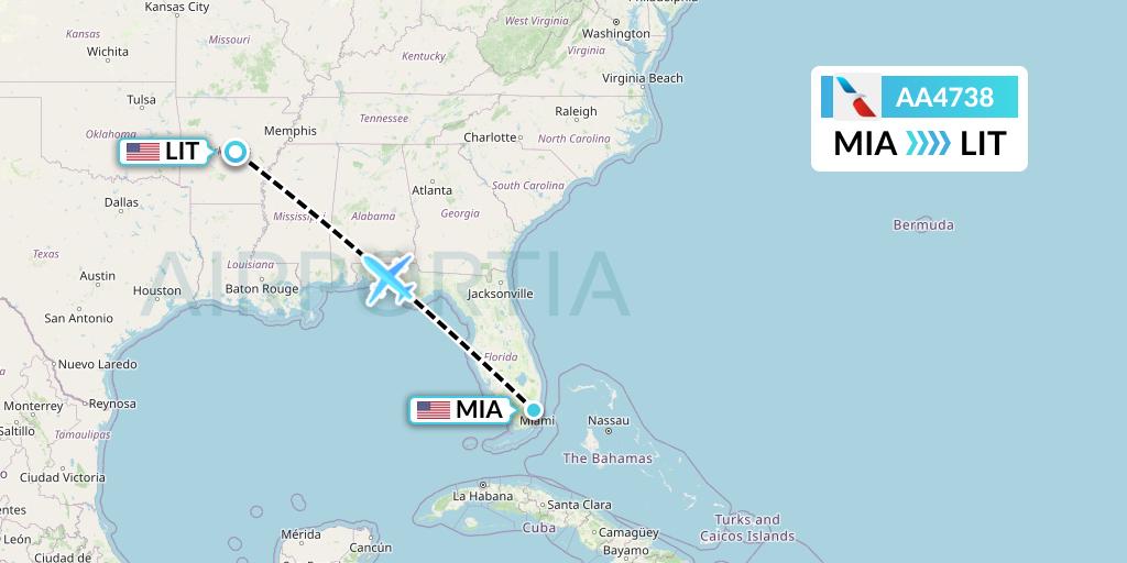 AA4738 American Airlines Flight Map: Miami to Little Rock