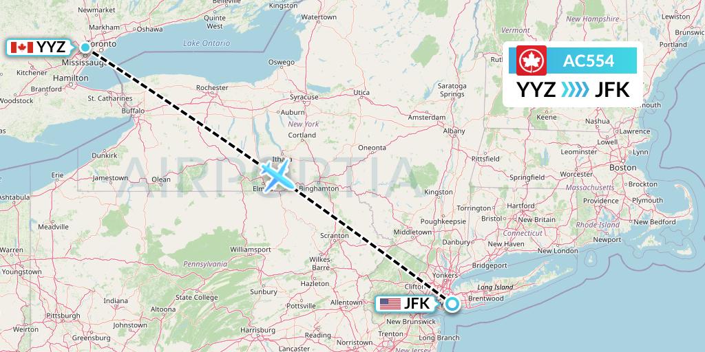 AC554 Air Canada Flight Map: Toronto to New York