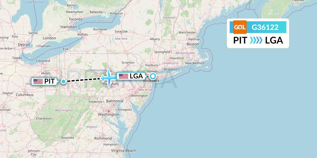 G36122 GOL Transportes Aeros Flight Map: Pittsburgh to New York
