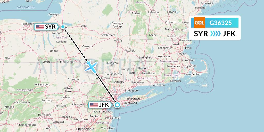 G36325 GOL Transportes Aeros Flight Map: Syracuse to New York