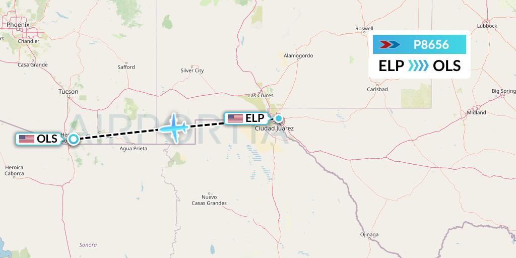 P8656 Sprint Air Flight Map: El Paso to Nogales