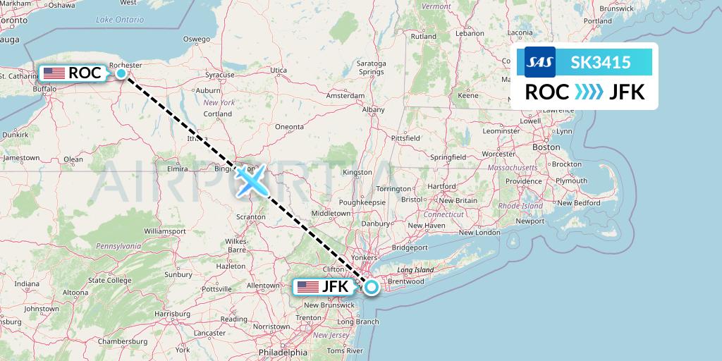 SK3415 SAS Flight Map: Rochester to New York
