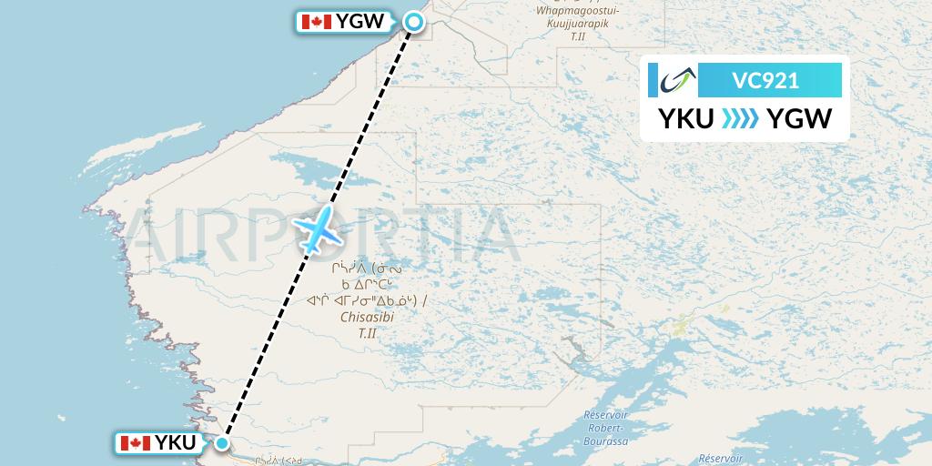 VC921 ViaAir Flight Map: Chisasibi to Kuujjuarapik