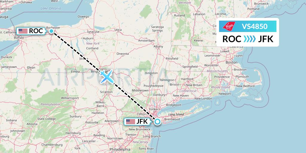 VS4850 Virgin Atlantic Airways Flight Map: Rochester to New York