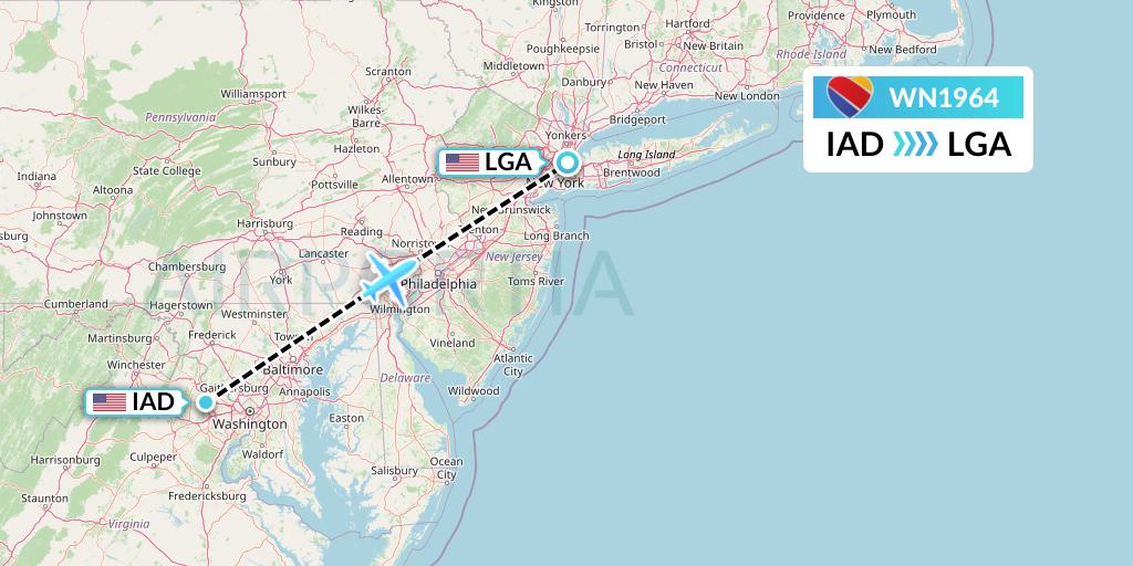 WN1964 Southwest Airlines Flight Map: Washington to New York