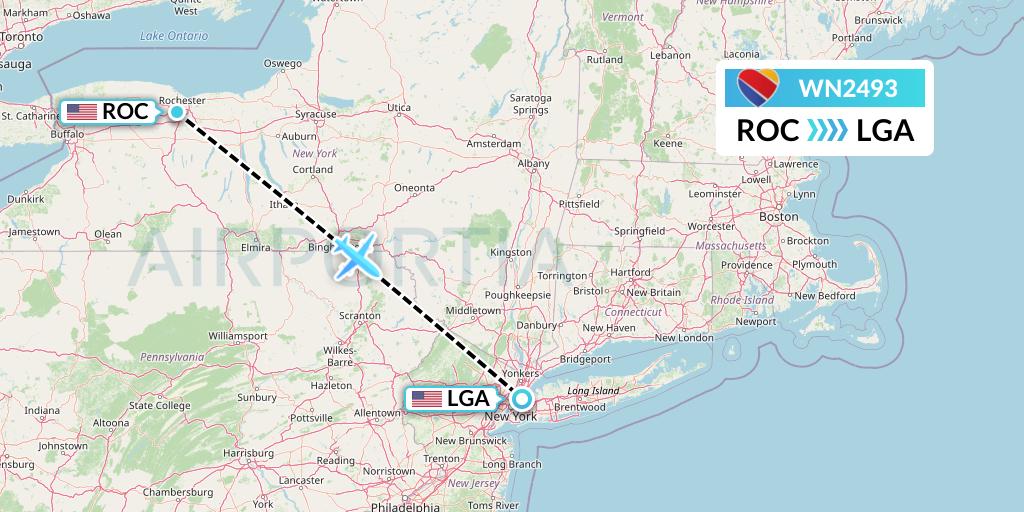 WN2493 Southwest Airlines Flight Map: Rochester to New York