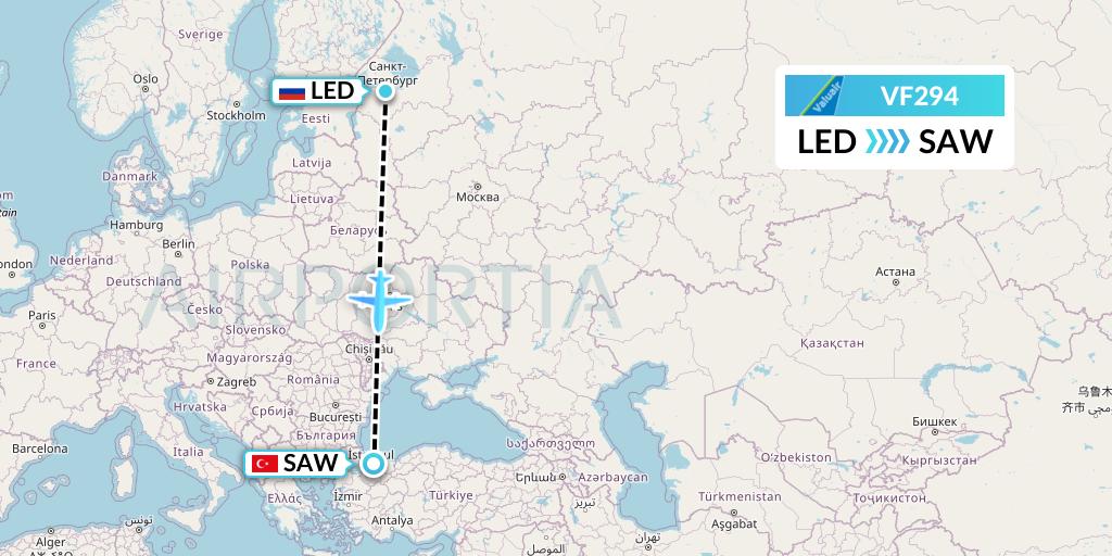 VF294 ValuAir Flight Map: St. Petersburg to Istanbul