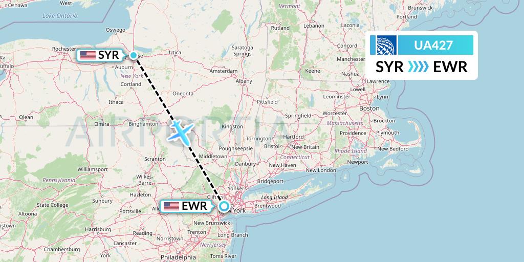 UA427 United Airlines Flight Map: Syracuse to New York