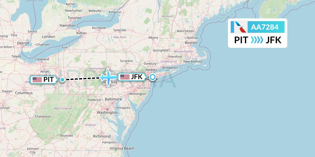AA7284 American Airlines Flight Map: Pittsburgh to New York