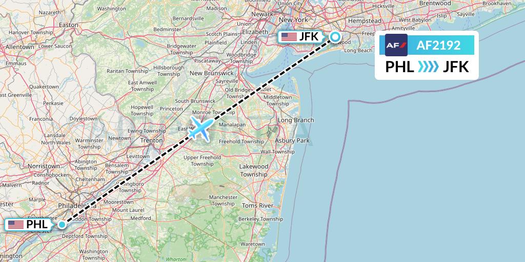 AF2192 Air France Flight Map: Philadelphia to New York