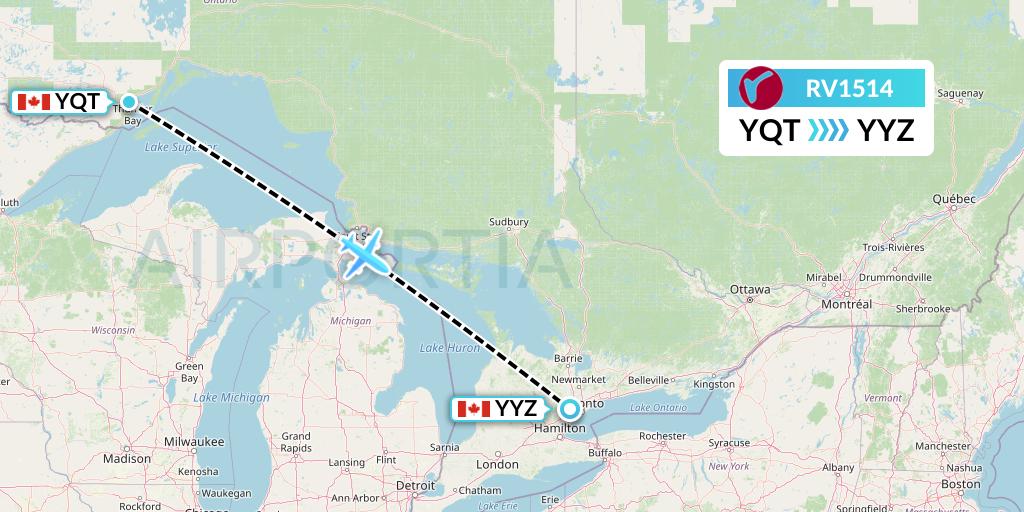 RV1514 Air Canada Rouge Flight Map: Thunder Bay to Toronto