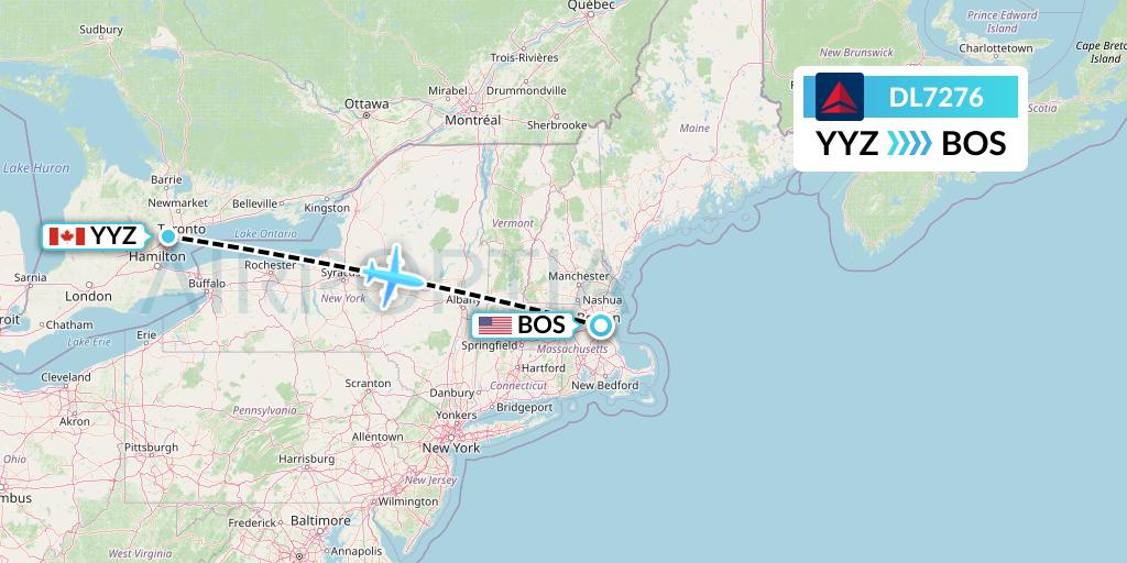 DL7276 Delta Air Lines Flight Map: Toronto to Boston