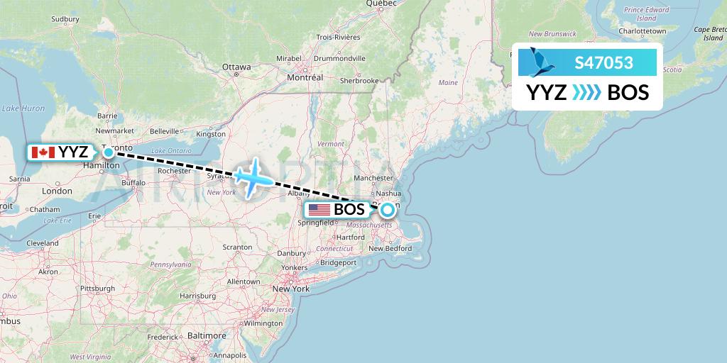 S47053 Azores Airlines Flight Map: Toronto to Boston