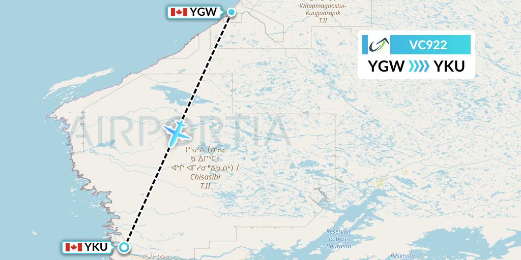 VC922 ViaAir Flight Map: Kuujjuarapik to Chisasibi
