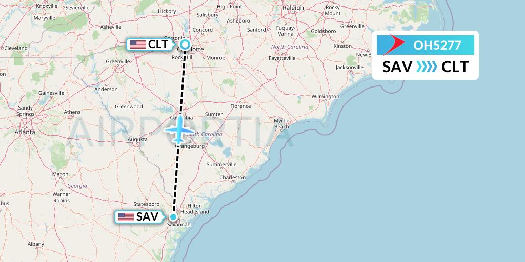 OH5277 PSA Airlines Flight Map: Savannah to Charlotte