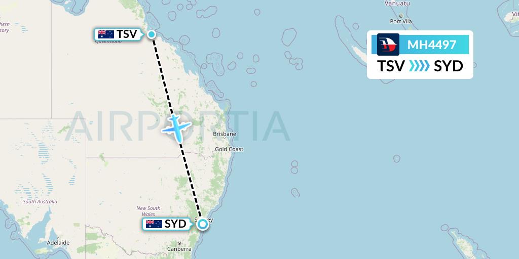 MH4497 Malaysia Airlines Flight Map: Townsville to Sydney