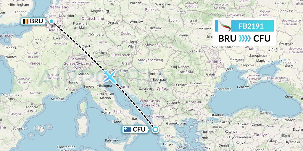 FB2191 Bulgaria Air Flight Map: Brussels to Corfu