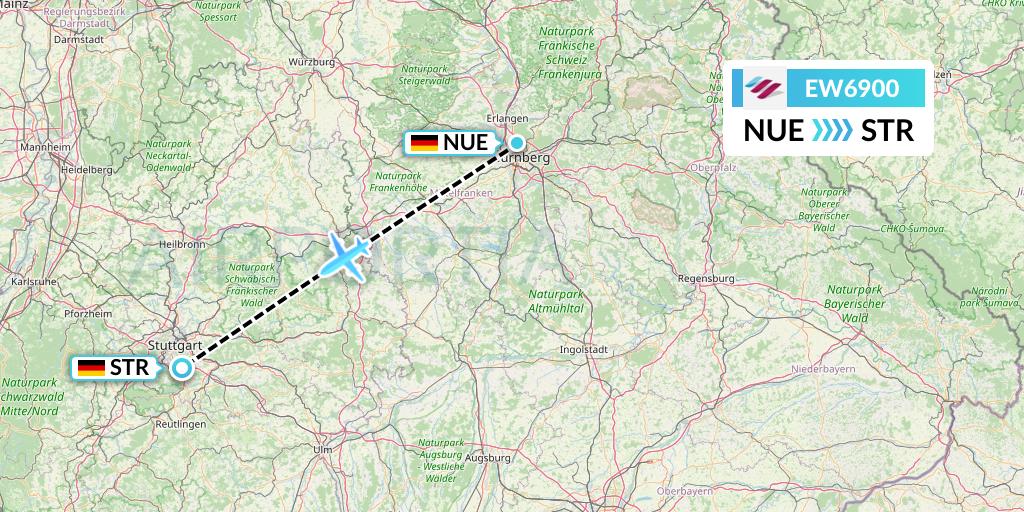 EW6900 Eurowings Flight Map: Nurnberg to Stuttgart