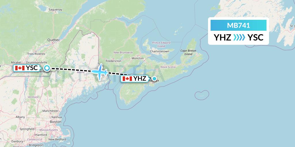 MB741 MNG Airlines Flight Map: Halifax to Sherbrooke