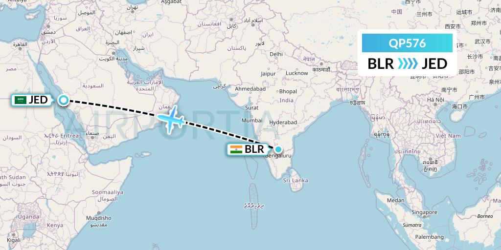 QP576 Akasa Air Flight Map: Bangalore to Jeddah