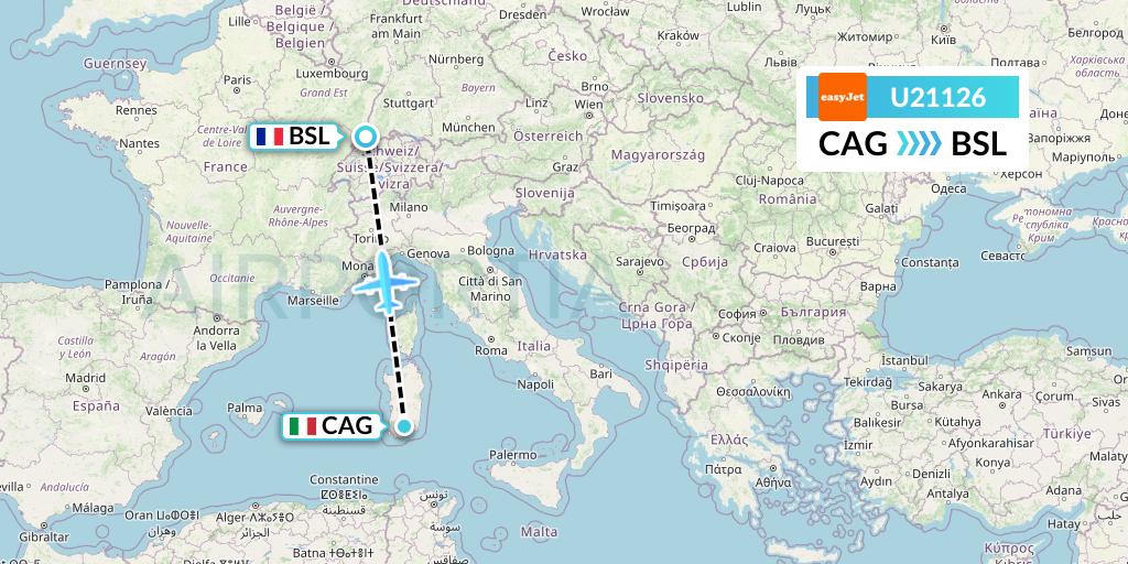 U21126 EasyJet Flight Map: Cagliari to Basel