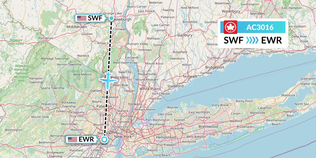 AC3016 Air Canada Flight Map: Newburgh to New York