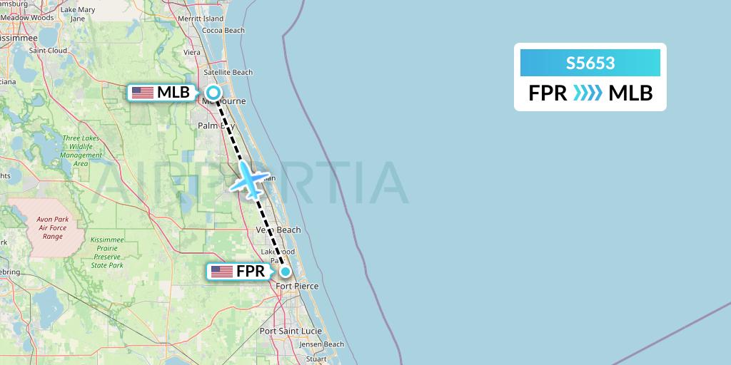 S5653 Star Air Flight Map: Fort Pierce to Melbourne