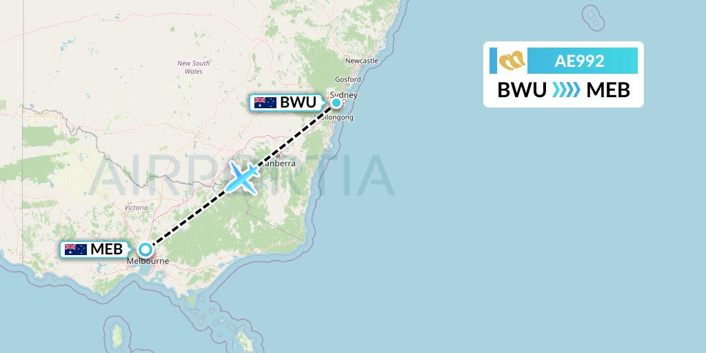 AE992 Mandarin Airlines Flight Map: Bankstown to Essendon